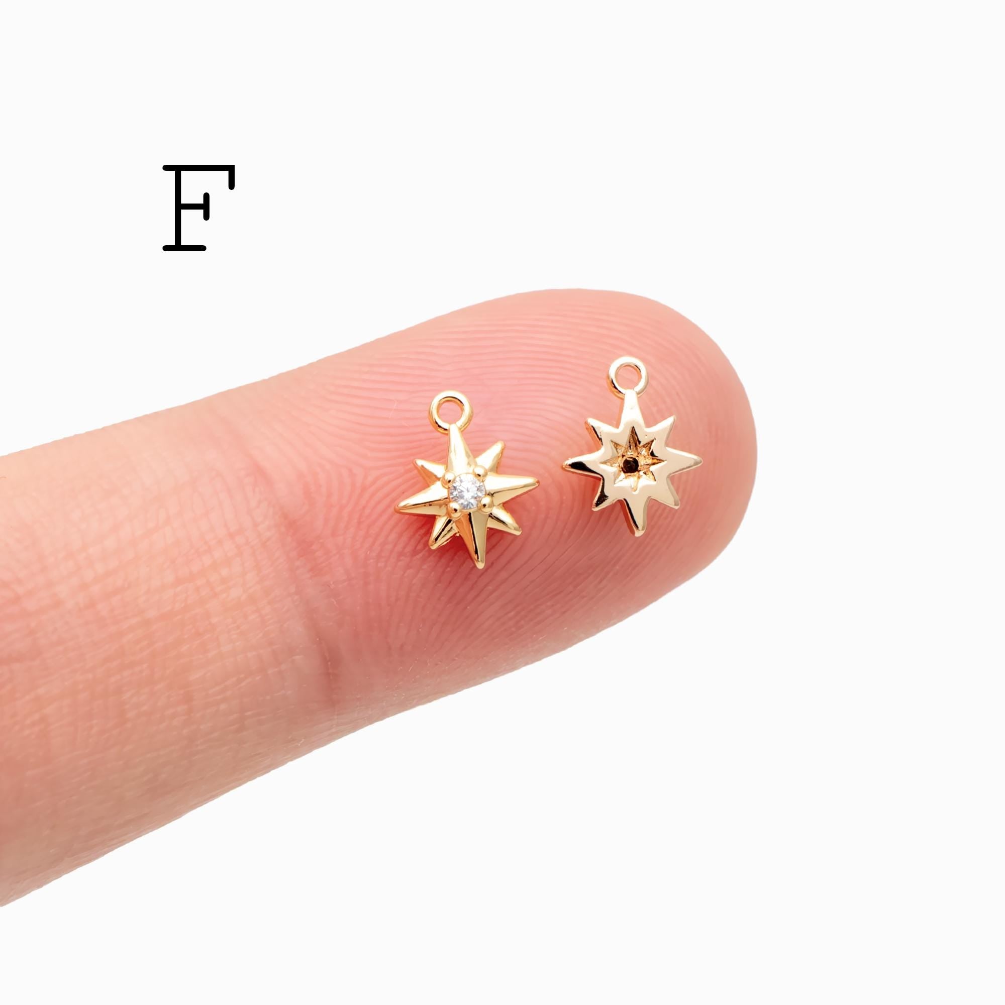 10pcs Gold/ Silver Tone North Star Charm, 18K Gold/ Rhodium plated Brass Mini Star Pendants (GB-924)